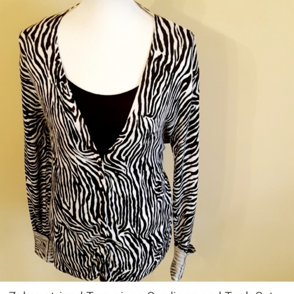 Zenar Zebra Print Cardigan & Tank Set
